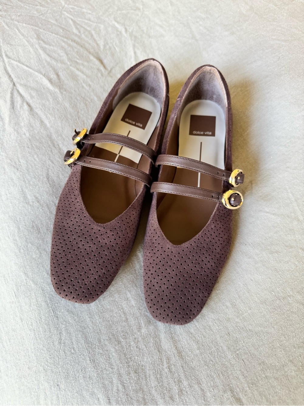 dolce vita Brown Suede Aretha Mary Jane Flats with Double Straps